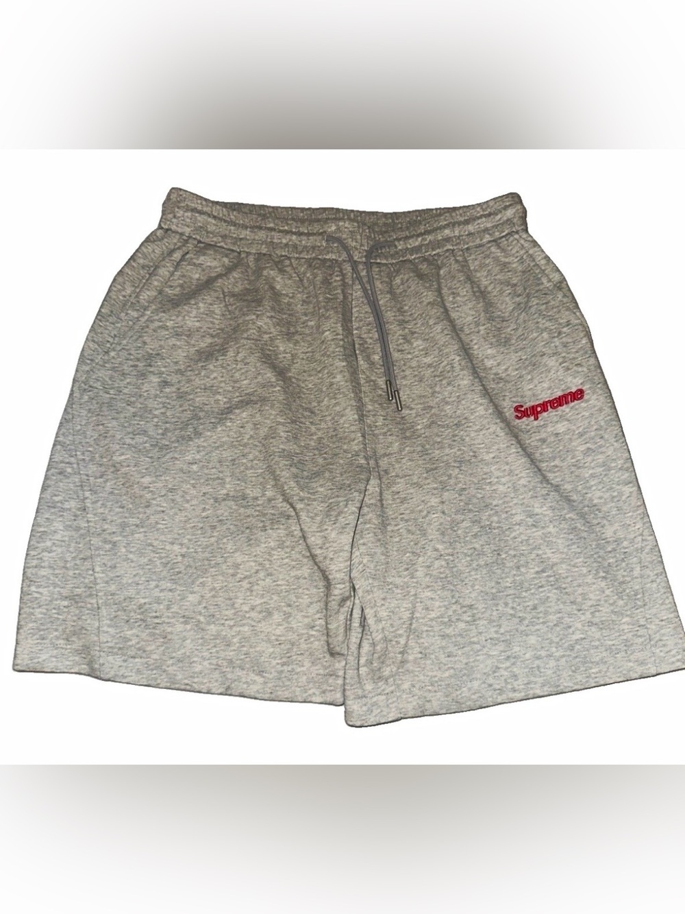 Supreme Light Heather Grey Athletic Shorts with Red Logo